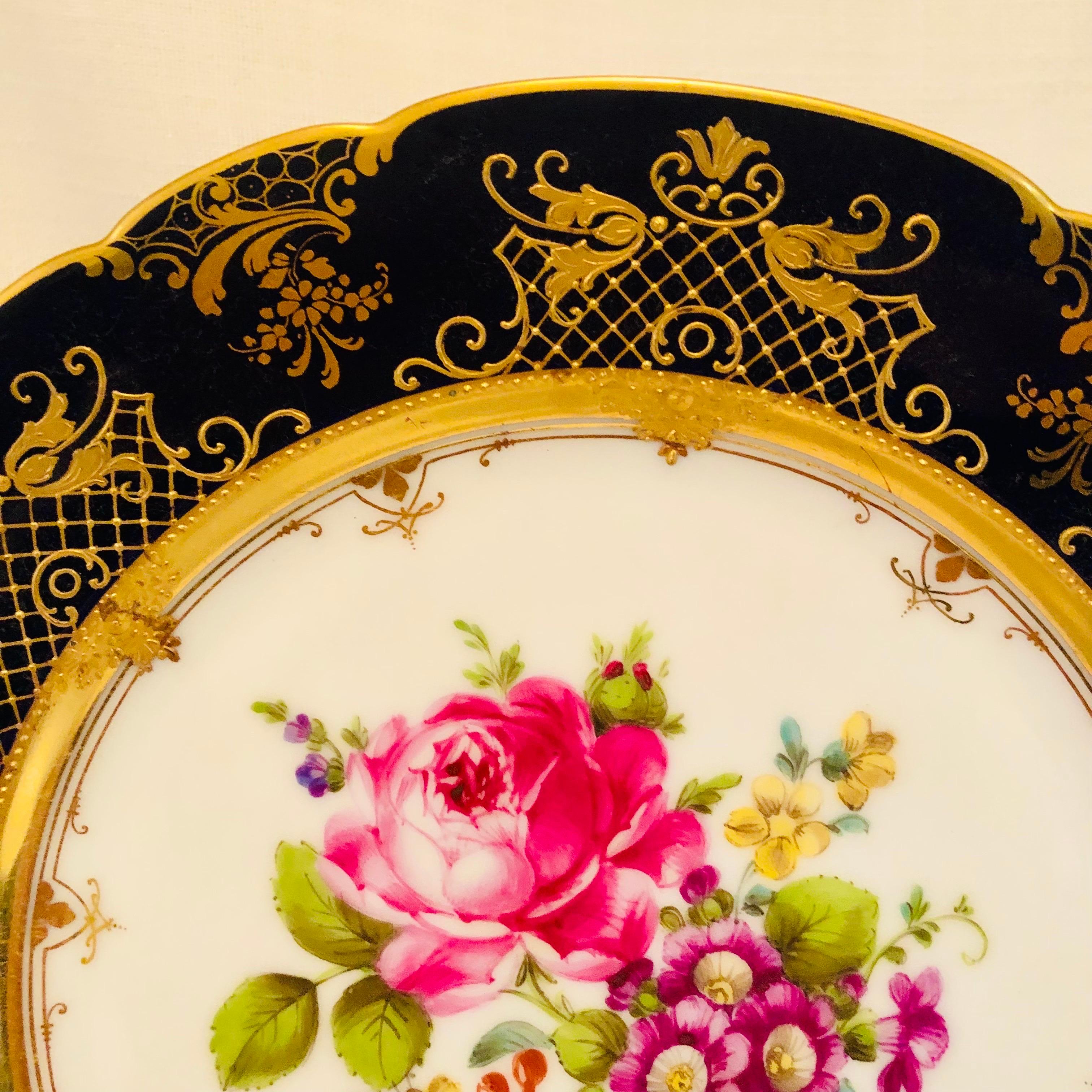 Ambrosius Lamm Dresden Cobalt Rim Wide Rim Soups With Different Flower Bouquets 5