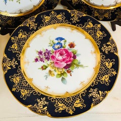 Ambrosius Lamm Dresden Cobalt Rim Wide Rim Soups With Different Flower Bouquets