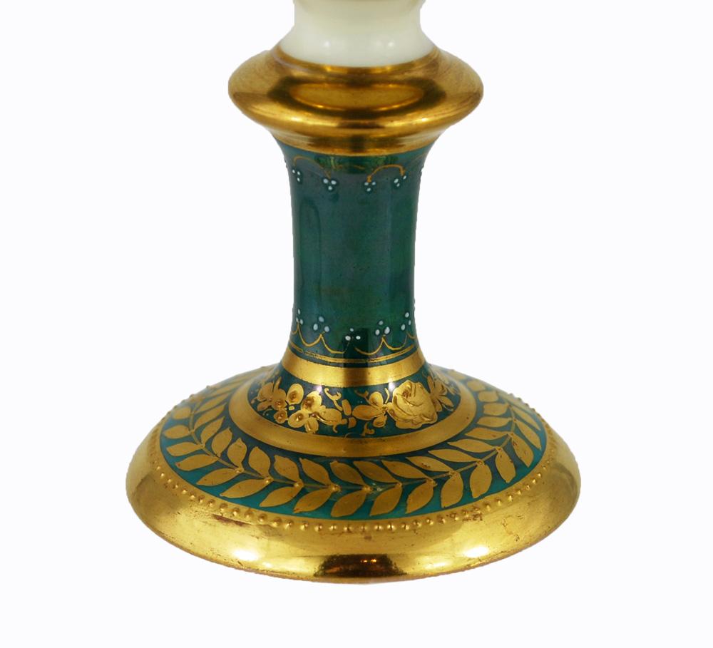 Ambrosius Lamm Dresden Hand Painted Pedestal Cup Saucer Luster Green 1