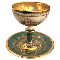 Ambrosius Lamm Dresden - Tasse à piédestal peinte à la main - Lustre vert