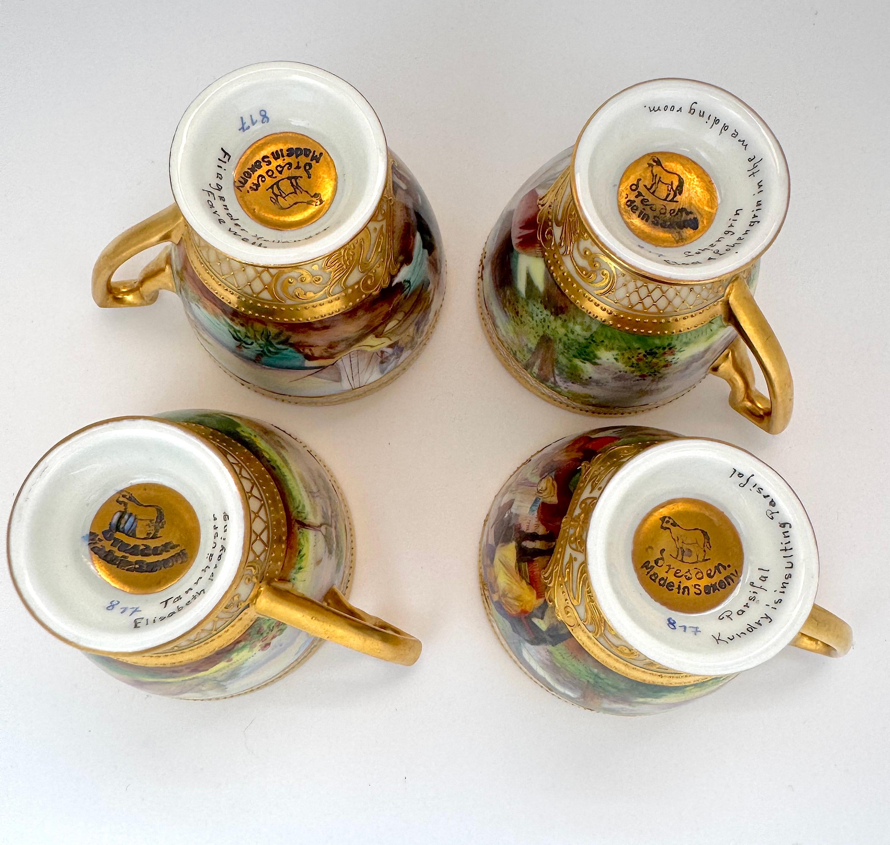 Ambrosius Lamm Dresden Opera Set Demitasse Coffee Cups set of 4 For Sale 7