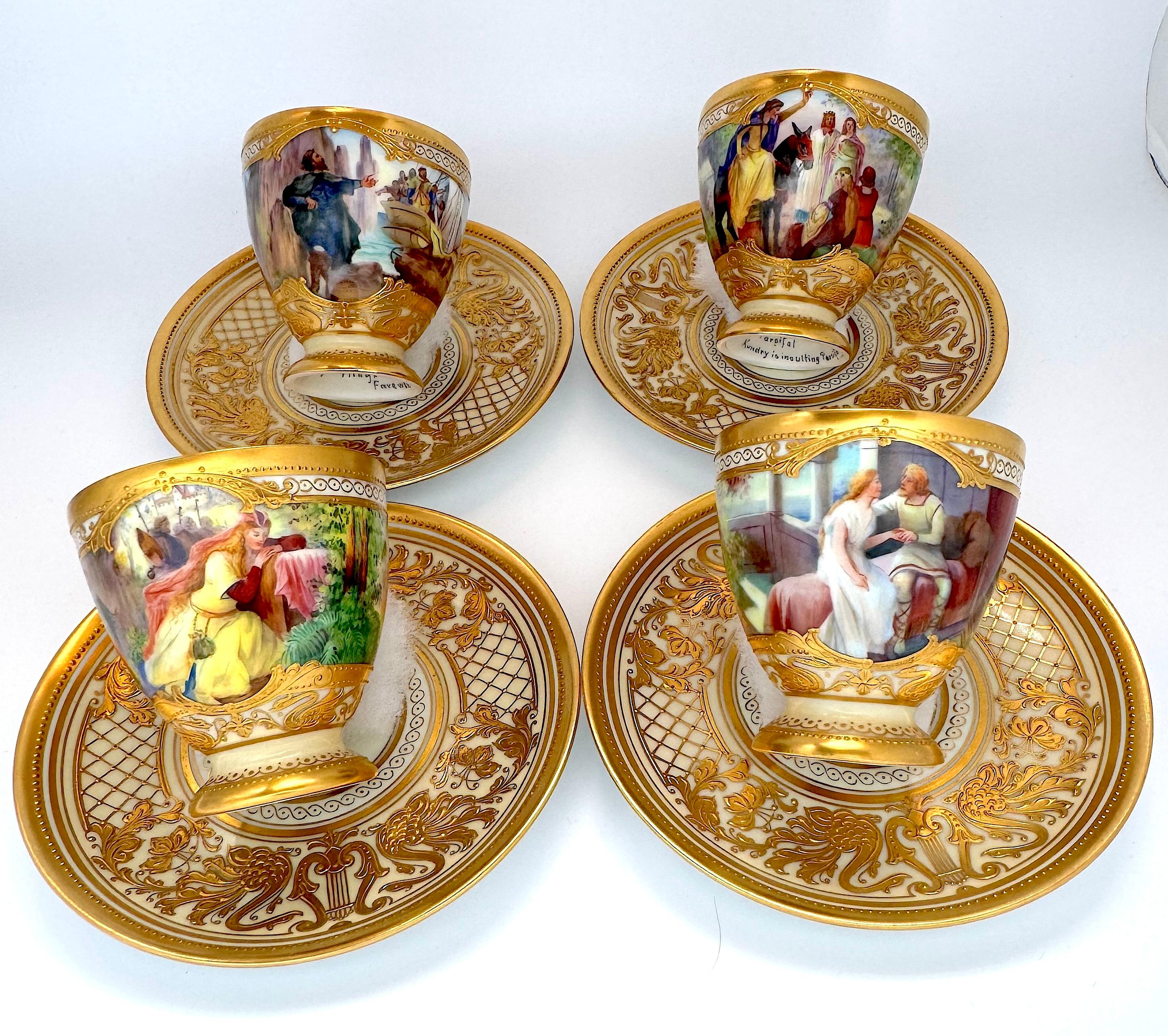 Ambrosius Lamm Dresden Opera Set Demitasse Coffee Cups set of 4 In Good Condition For Sale In Austin, TX