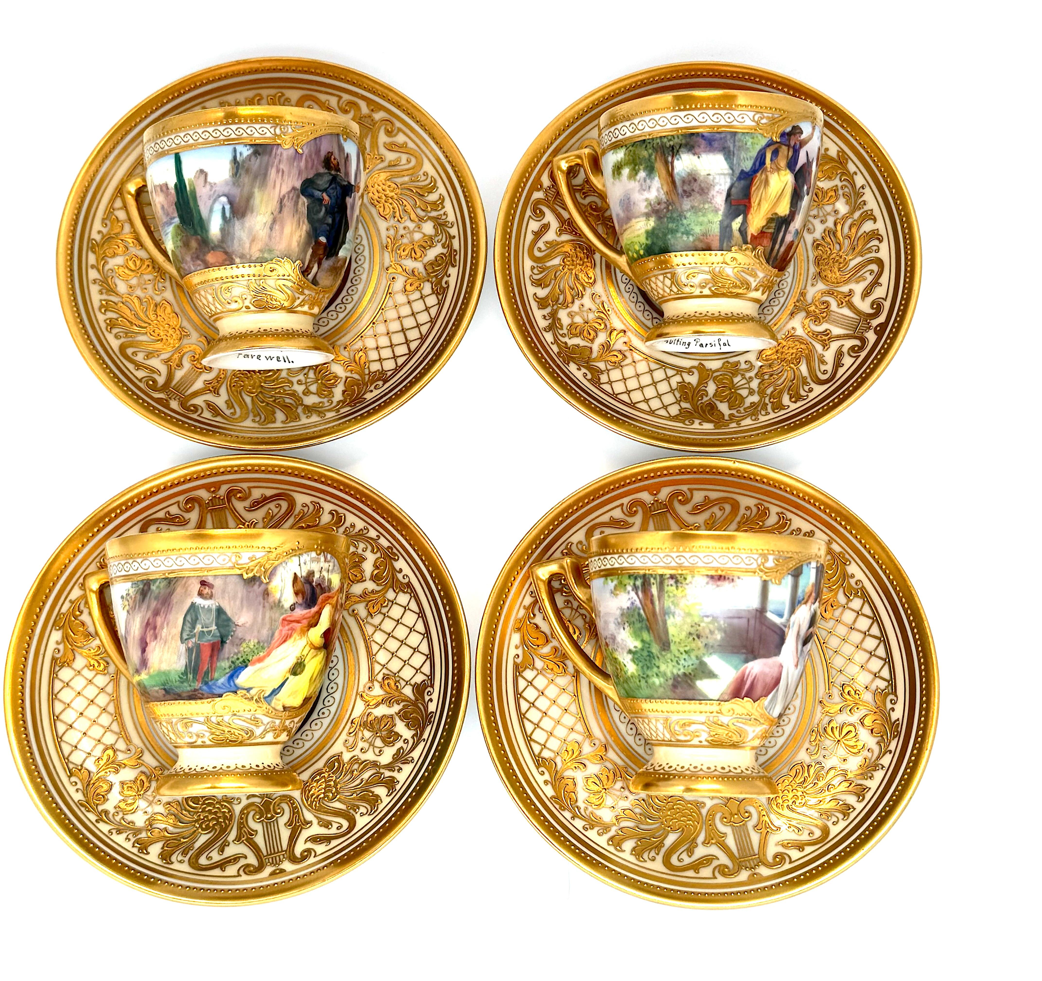 Mid-20th Century Ambrosius Lamm Dresden Opera Set Demitasse Coffee Cups set of 4 For Sale