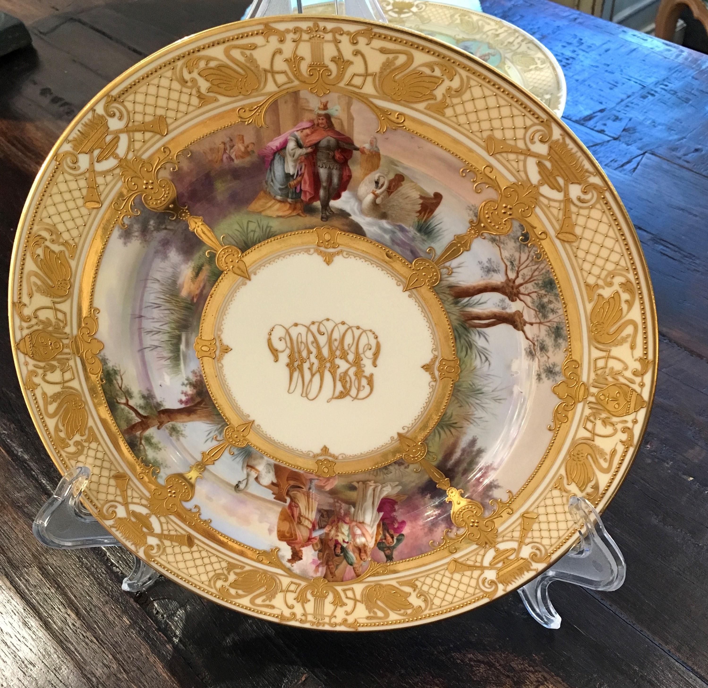 Romantic Ambrosius Lamm Dresden Opera Plates Cabinet Dinner Vintage, Set of 12