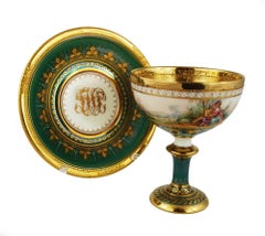 Ambrosius Lamm Dresden Painted Footed Cup and Saucer Gilt Romantic