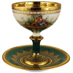 Ambrosius Lamm Dresden Painted Footed Cup and Saucer Gilt Romantic