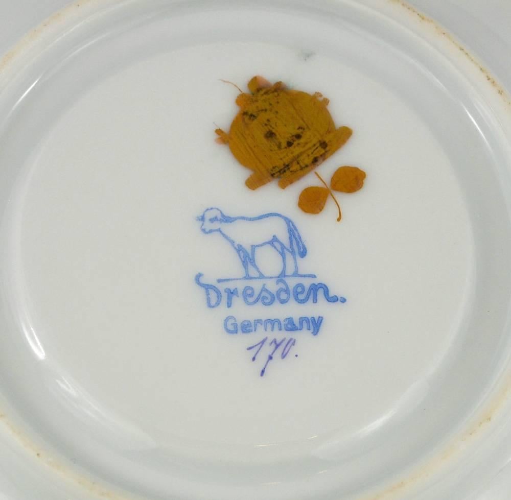Ambrosius Lamm Vintage Dresden Painted Footed Cup and Saucer Gilt Romantic 2