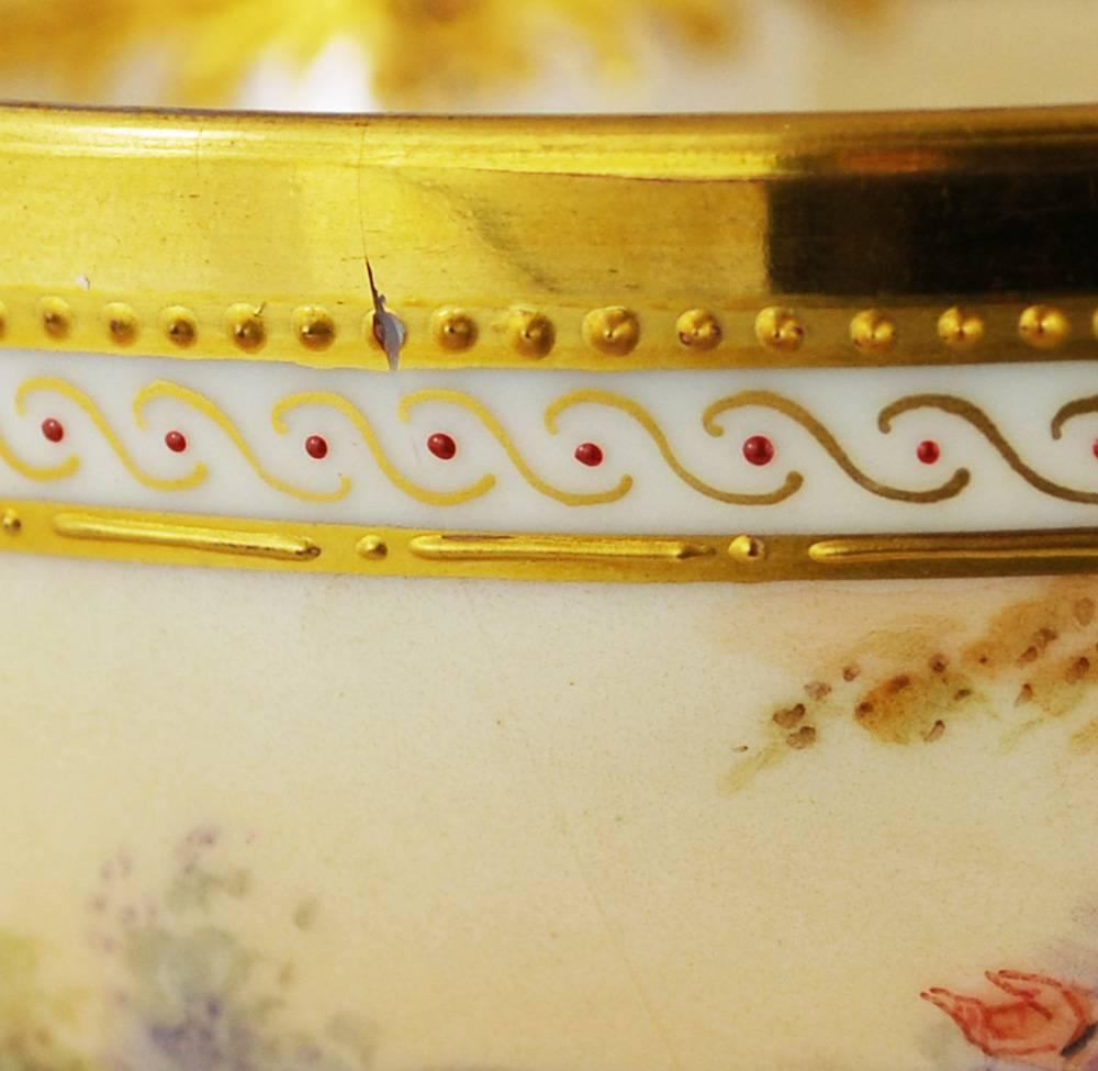 Ambrosius Lamm Vintage Dresden Painted Footed Cup and Saucer Gilt Romantic 4