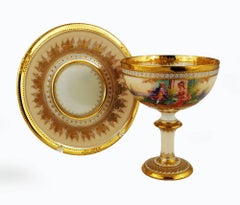 Ambrosius Lamm Vintage Dresden Painted Footed Cup and Saucer Gilt Romantic
