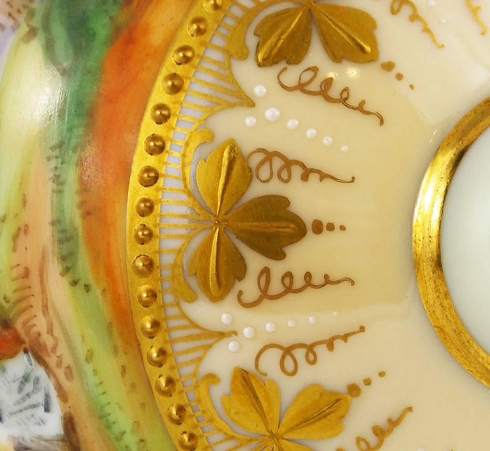 Porcelain Ambrosius Lamm Vintage Dresden Painted Footed Cup and Saucer Gilt Romantic