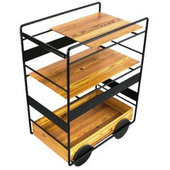"Ambulante" Bar Trolley Cart in Black Stainless Steel and Brazilian Hardwood
