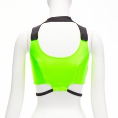 AMBUSH neon green black panelled logo back waist tie cropped sports top Size 1 S