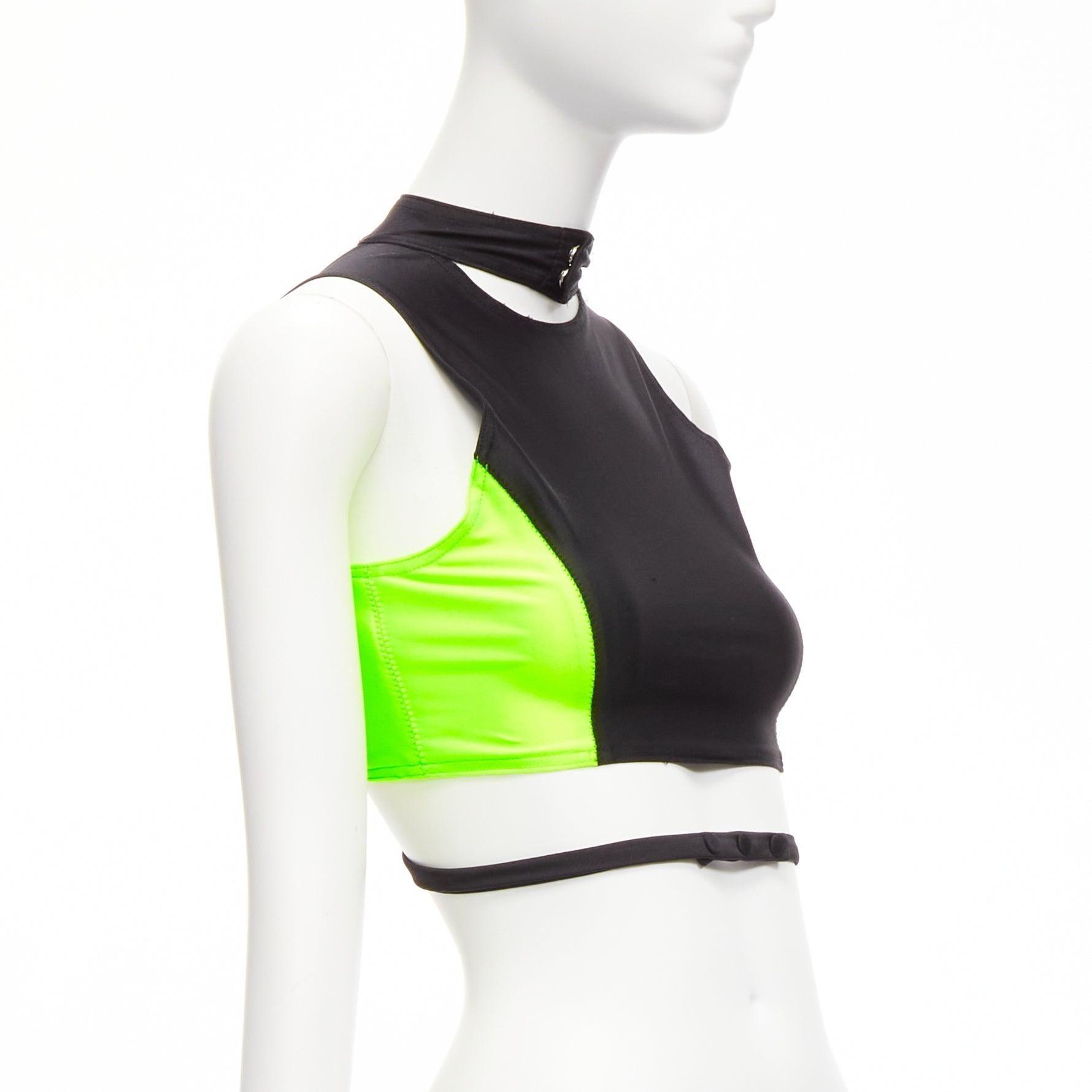 White AMBUSH neon green black panelled logo back waist tie cropped sports top Size 1 S For Sale
