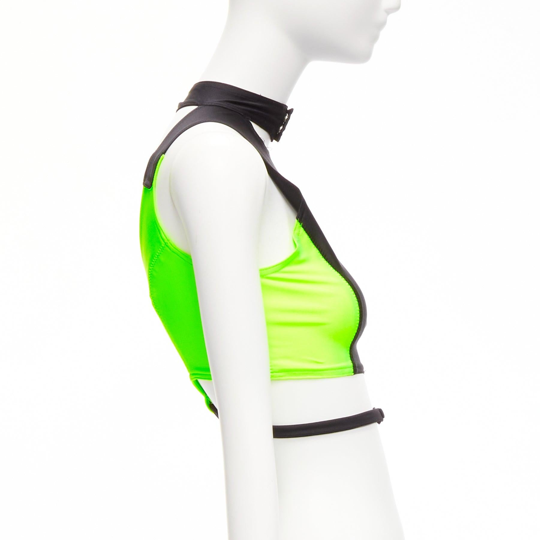 AMBUSH neon green black panelled logo back waist tie cropped sports top Size 1 S In Good Condition For Sale In Hong Kong, NT