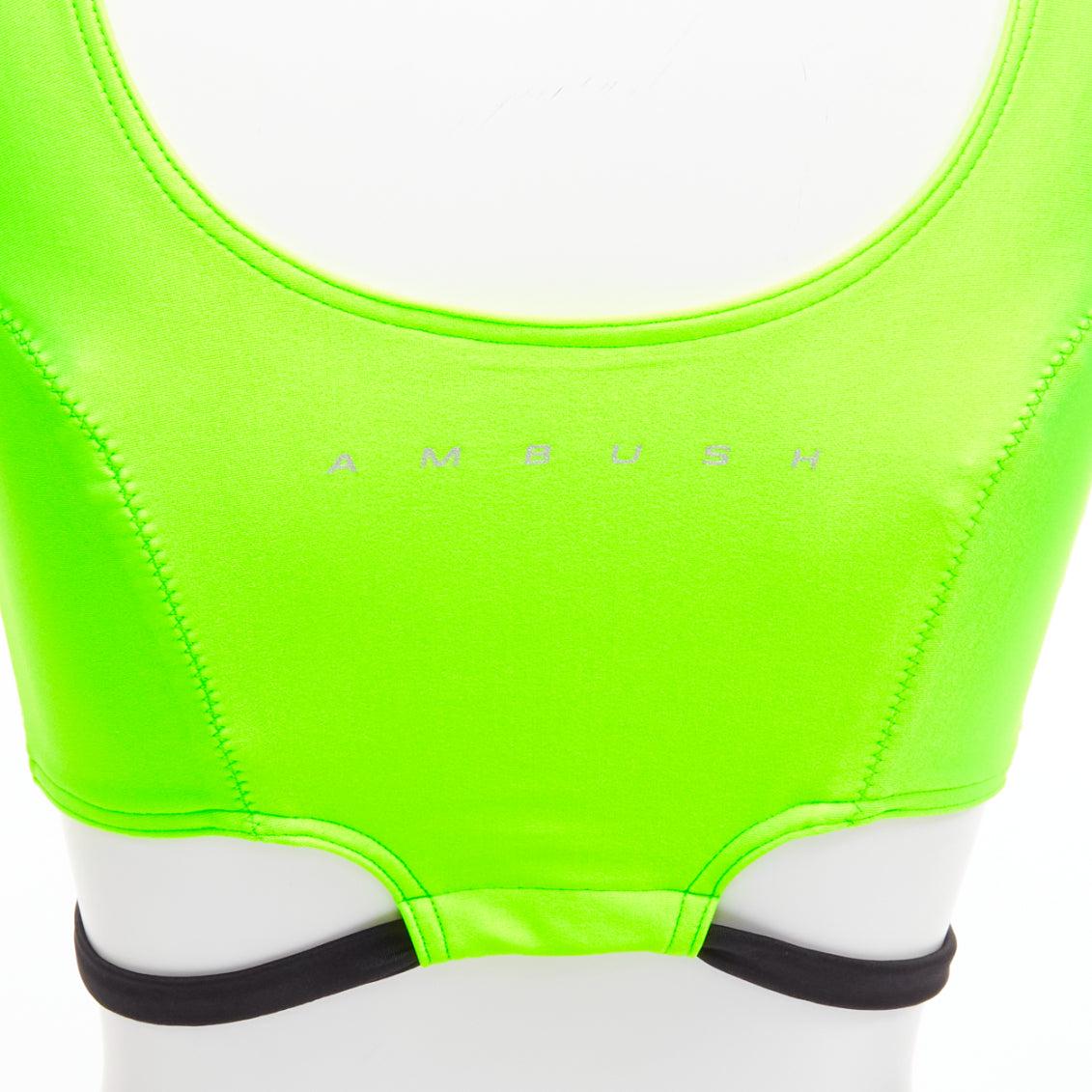 AMBUSH neon green black panelled logo back waist tie cropped sports top Size 1 S For Sale 1