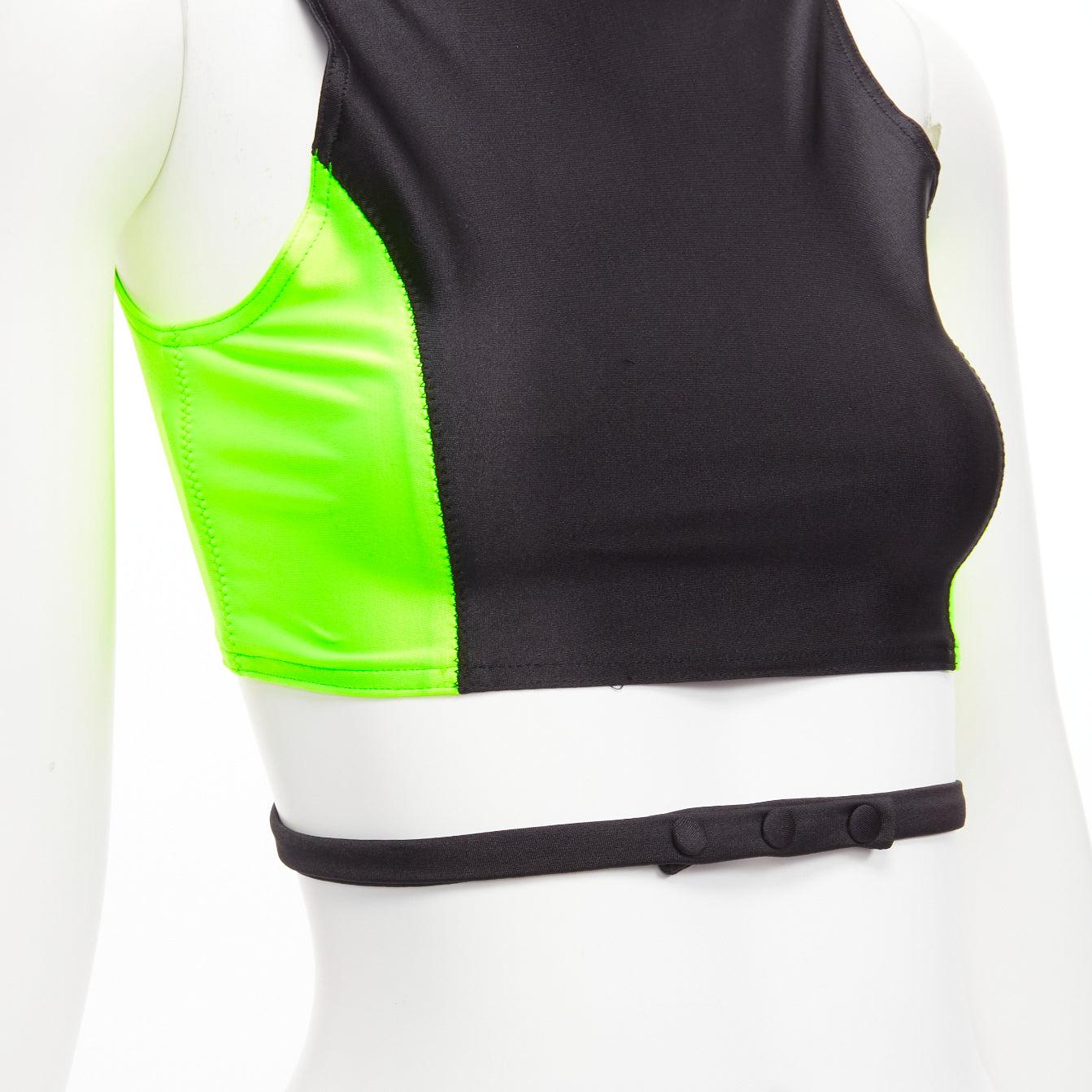 AMBUSH neon green black panelled logo back waist tie cropped sports top Size 1 S For Sale 2