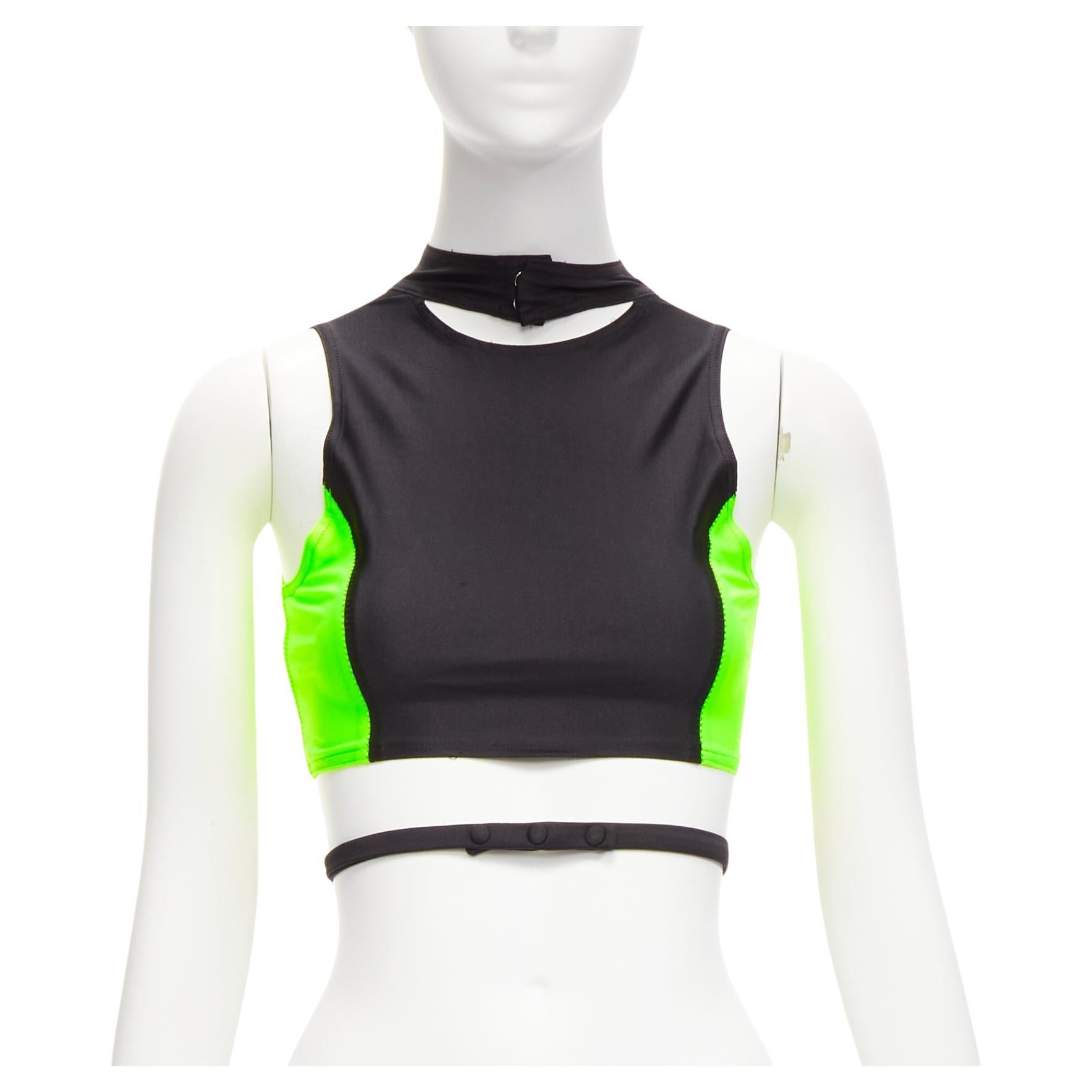 AMBUSH neon green black panelled logo back waist tie cropped sports top Size 1 S For Sale