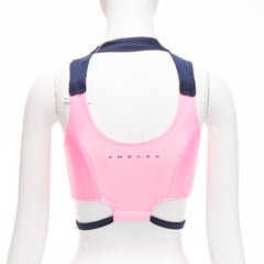 AMBUSH pink navy panelled logo back waist tie cropped sports top Size 1 S