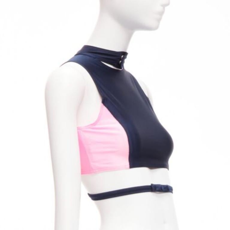 Gray AMBUSH pink navy panelled logo back waist tie cropped sports top Size 1 S For Sale