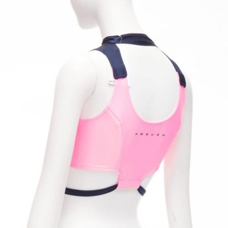 Women's AMBUSH pink navy panelled logo back waist tie cropped sports top Size 1 S For Sale