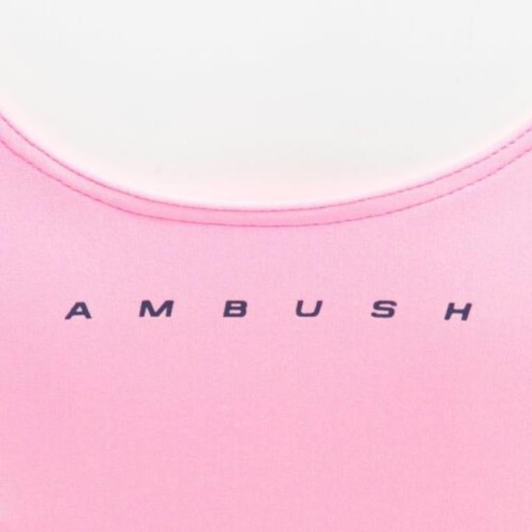 AMBUSH pink navy panelled logo back waist tie cropped sports top Size 1 S For Sale 1
