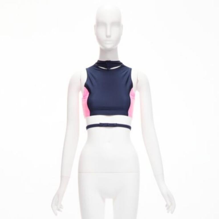 AMBUSH pink navy panelled logo back waist tie cropped sports top Size 1 S For Sale 4