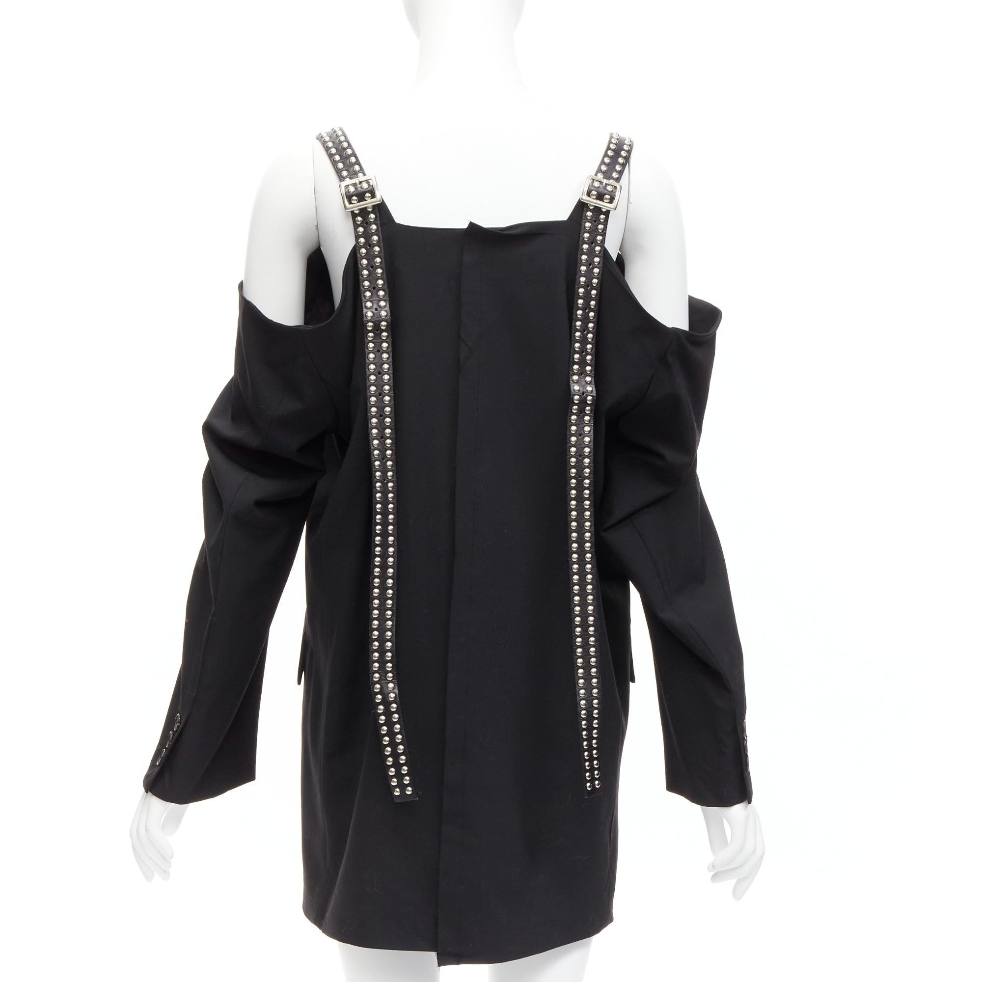 Women's AMBUSH wool studded leather straps cold shoulder deconstructed blazer dress JP1 For Sale