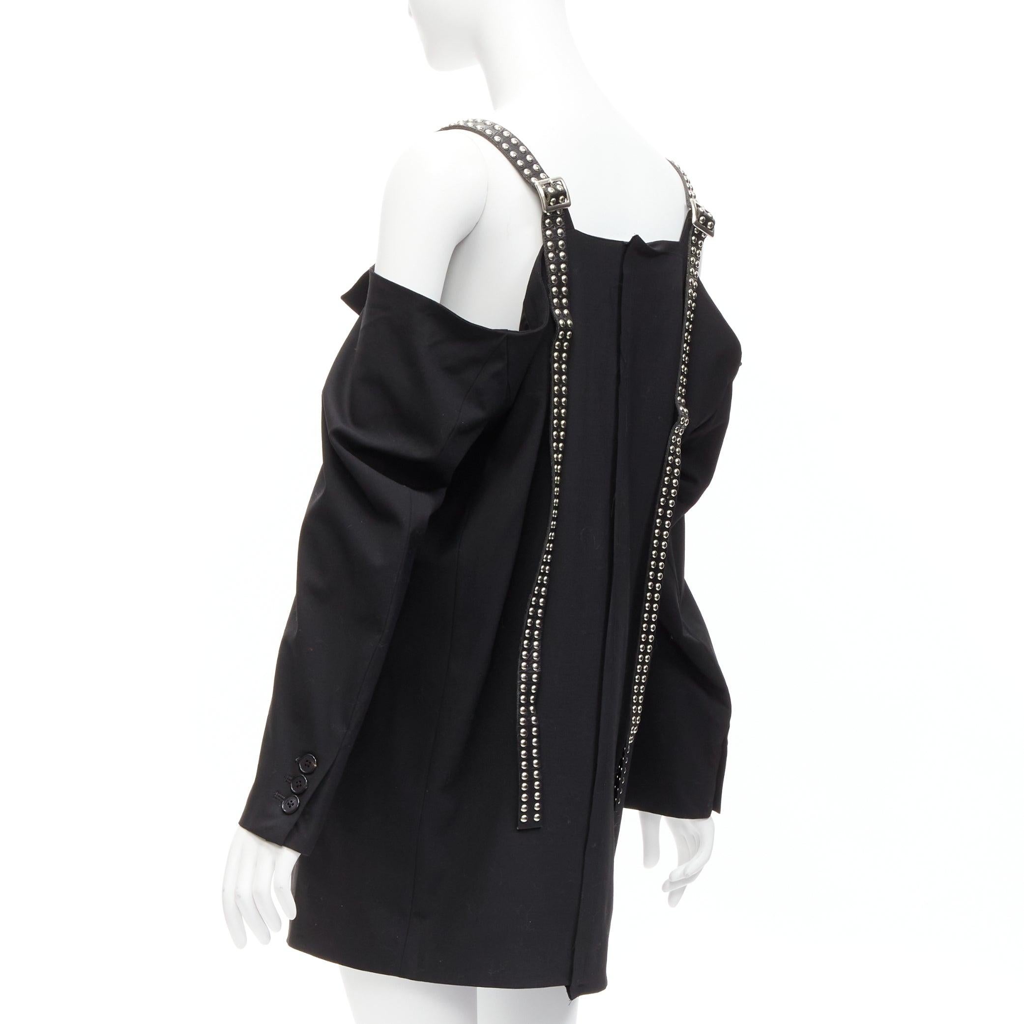 AMBUSH wool studded leather straps cold shoulder deconstructed blazer dress JP1 For Sale 1
