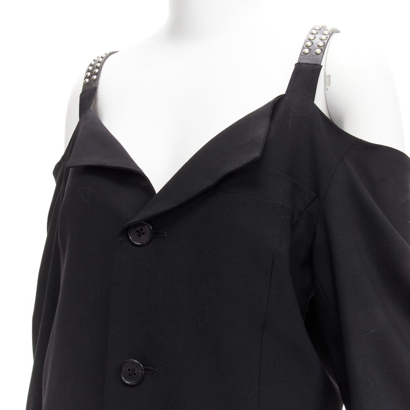 AMBUSH wool studded leather straps cold shoulder deconstructed blazer dress JP1 For Sale 2