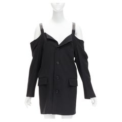 AMBUSH wool studded leather straps cold shoulder deconstructed blazer dress JP1
