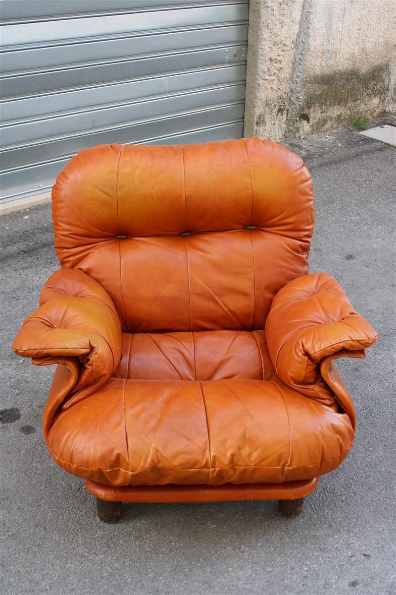 Mid-20th Century Amchair Cobianchi Insa 1970s Cognac Leather Italian armchair very comfortable For Sale