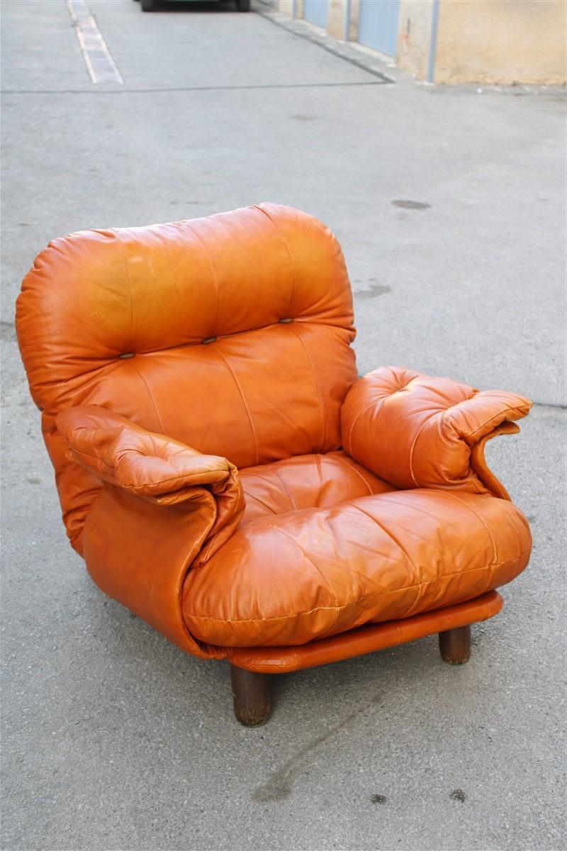 Amchair Cobianchi Insa 1970s Cognac Leather Italian armchair very comfortable For Sale 3