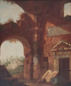 BOURGEOIS View of antic roman ruins Neo-classical landscape early French 19th