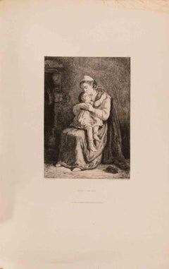 Baiser d’une Mère - Etching by Amédée Guérard - 1862