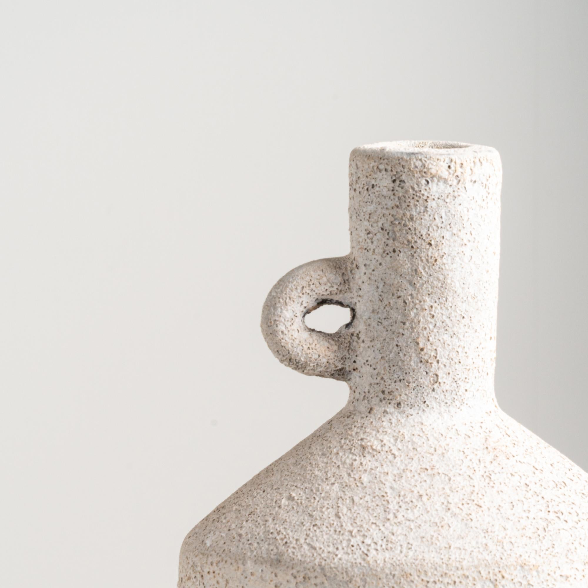 Indonesian Ame Vase, Handmade Textured Terracotta Jug in White For Sale