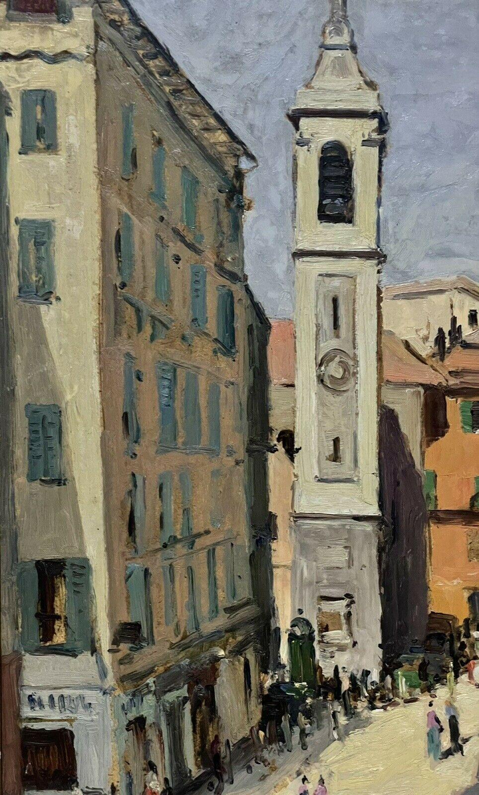 Grande huile post-impressionniste française du milieu du 20e siècle signée, Busy City Street - Post-impressionnisme Painting par Amedee Boucher