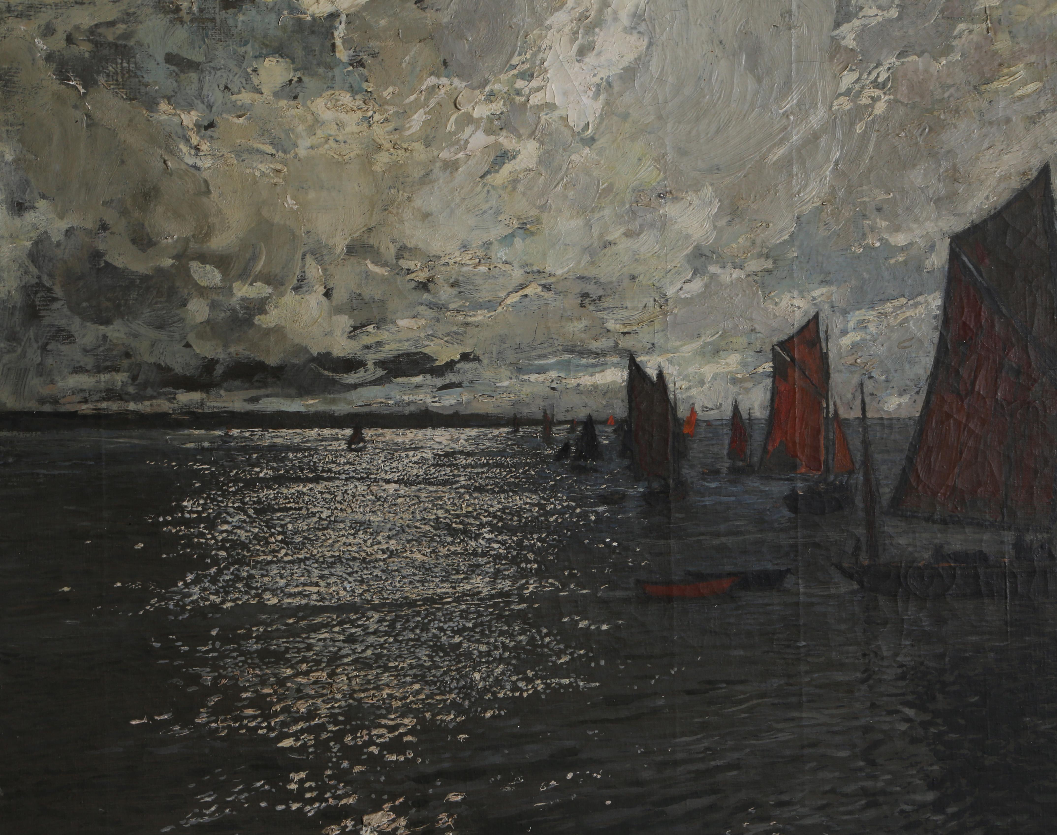 Au Sortie du Port, Oil Painting circa 1920 For Sale 1