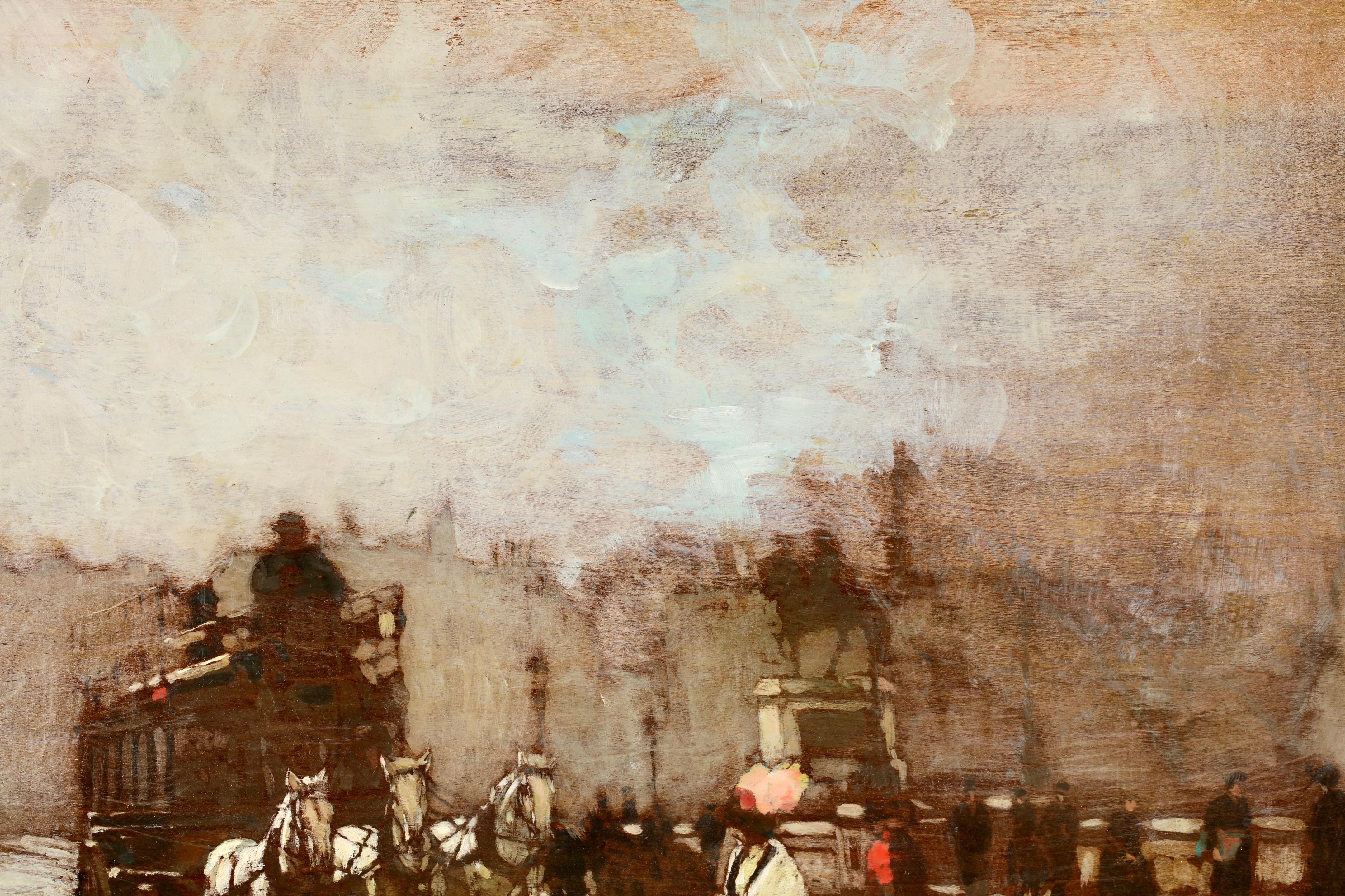 Le Pont Neuf - Impressionist Figures in Landscape Oil by Amedee Marcel-Clement For Sale 3