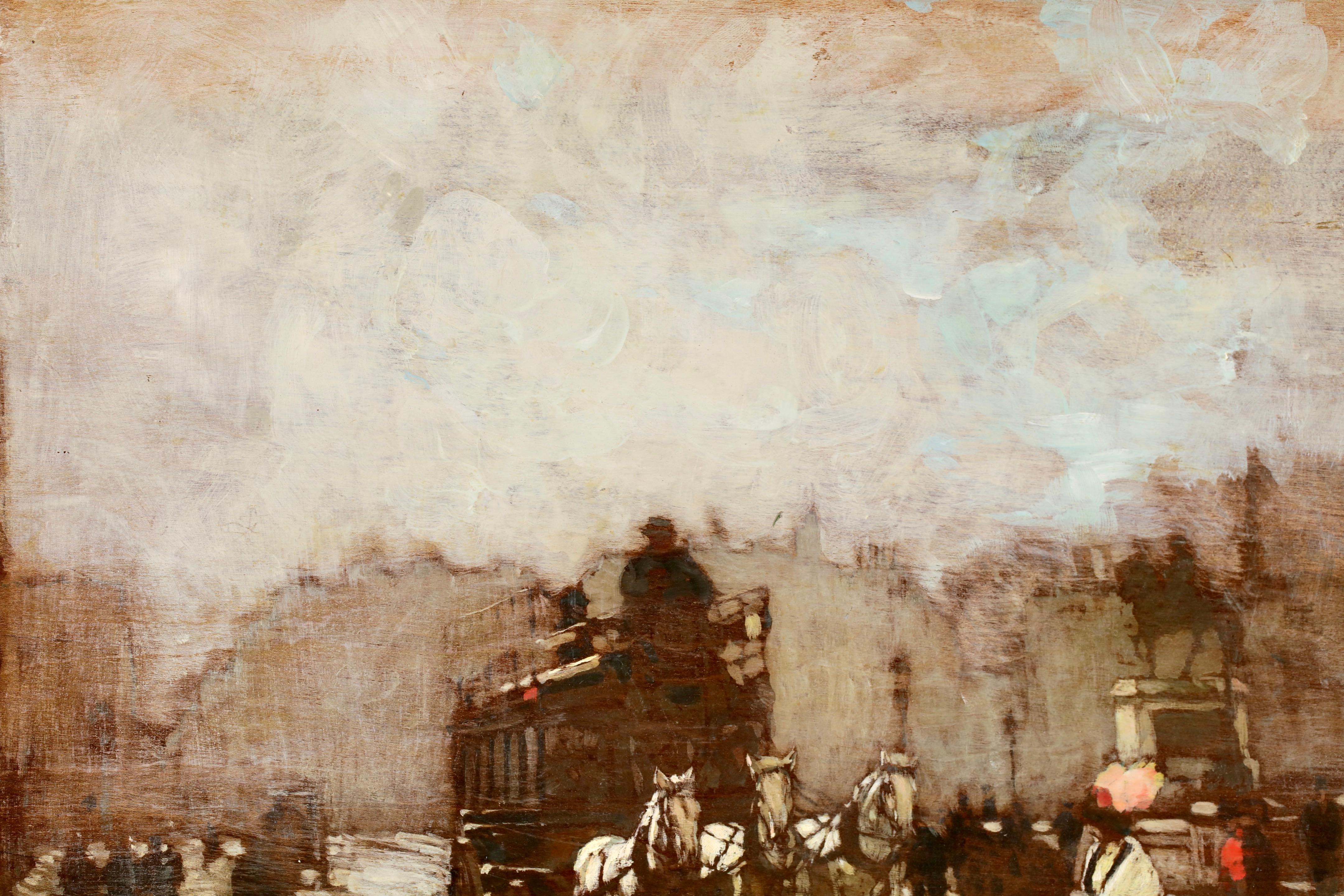 Le Pont Neuf - Impressionist Figures in Landscape Oil by Amedee Marcel-Clement For Sale 4