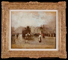 Le Pont Neuf - Figure impressioniste in un paesaggio olio di Amedee Marcel-Clement