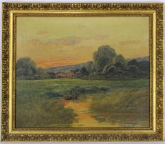 Fishermen at Sunset, Original Antique French Oil Canvas, Impressionism, Signed 