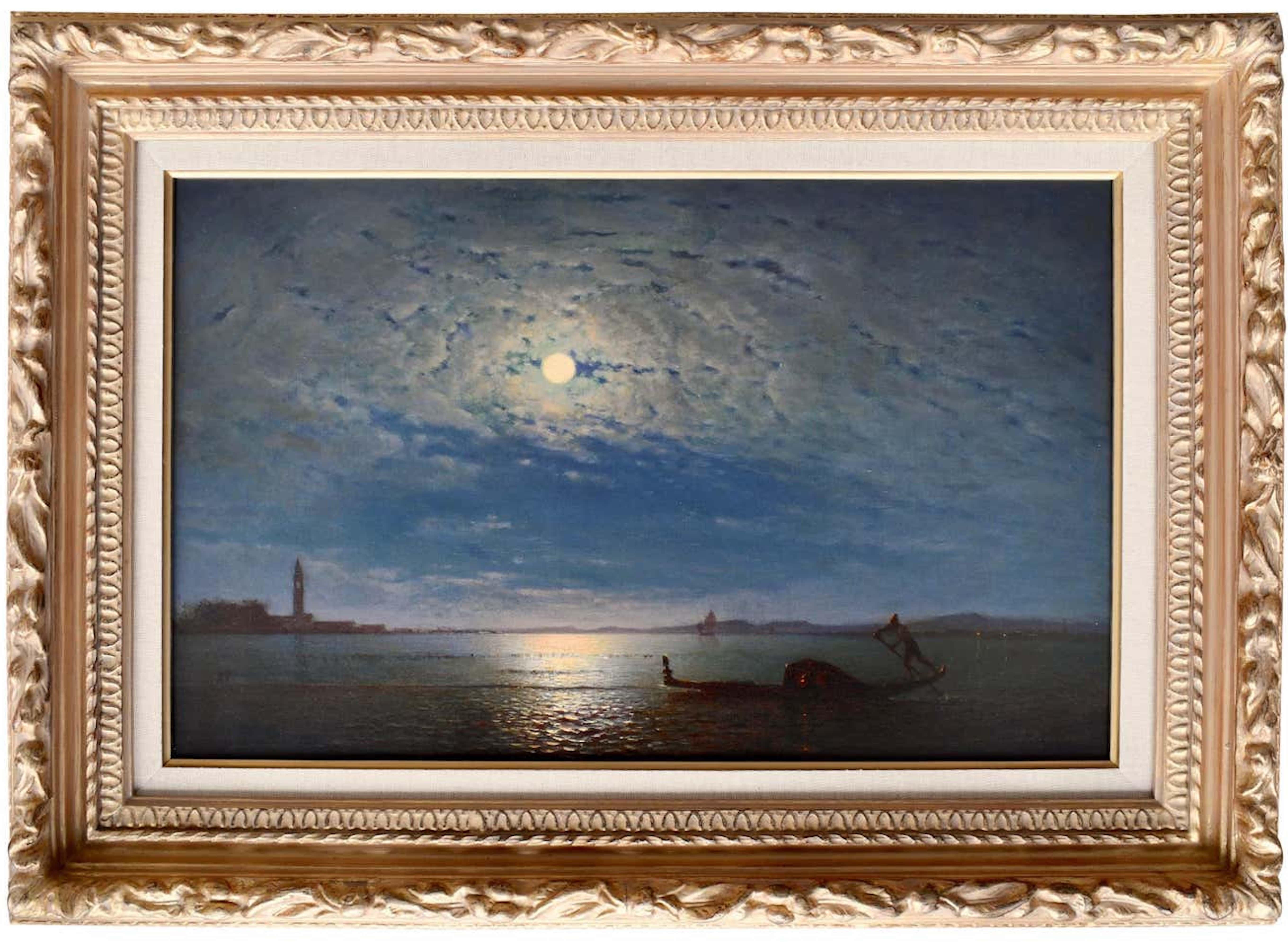 Amédée Rosier Landscape Painting - "Venice Lagoon by Moonlight"
