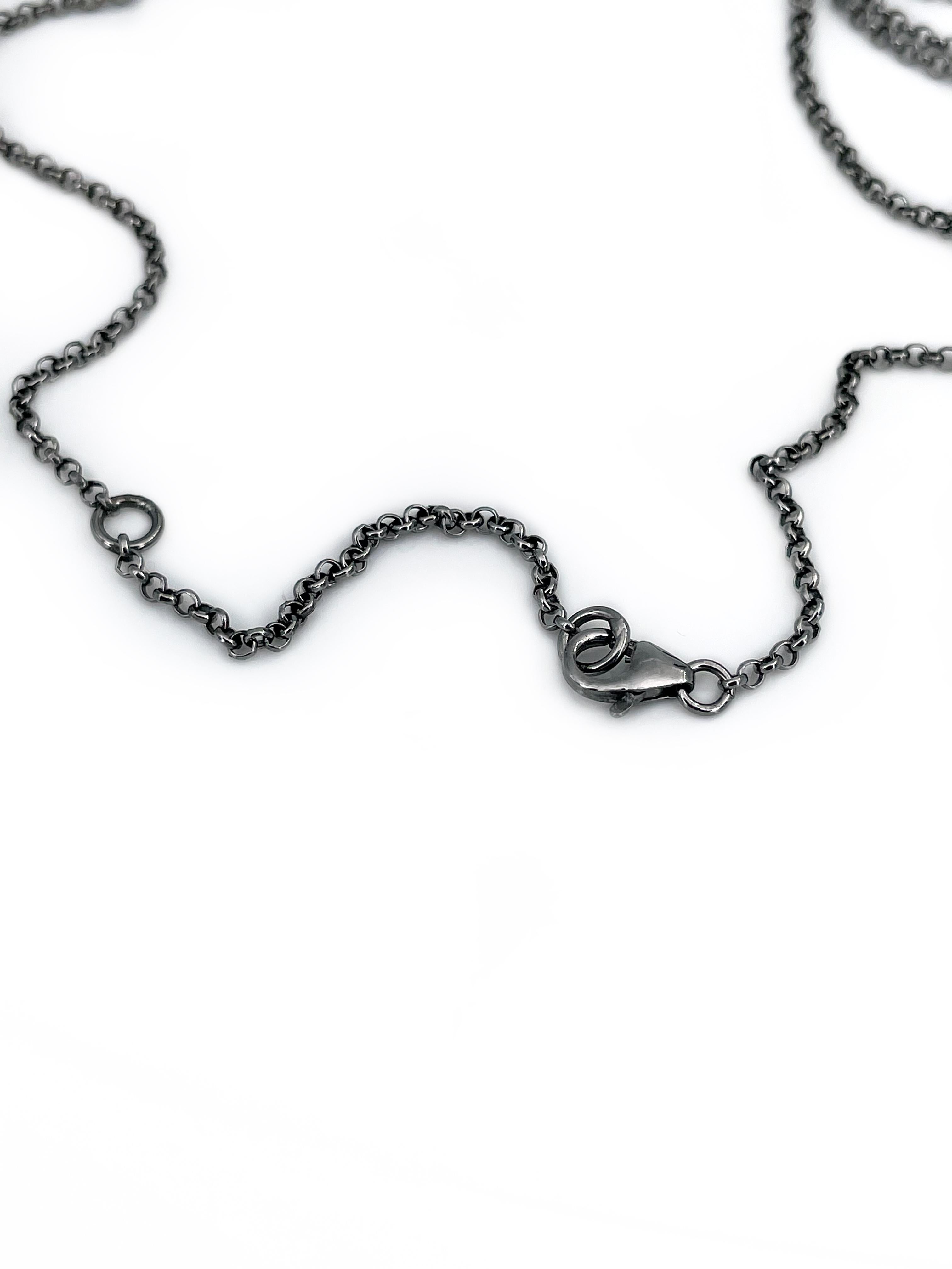 Modern Amedeo 925 Silver Shell Skull Cameo 0.16 Carat Black Diamond Pendant  Necklace