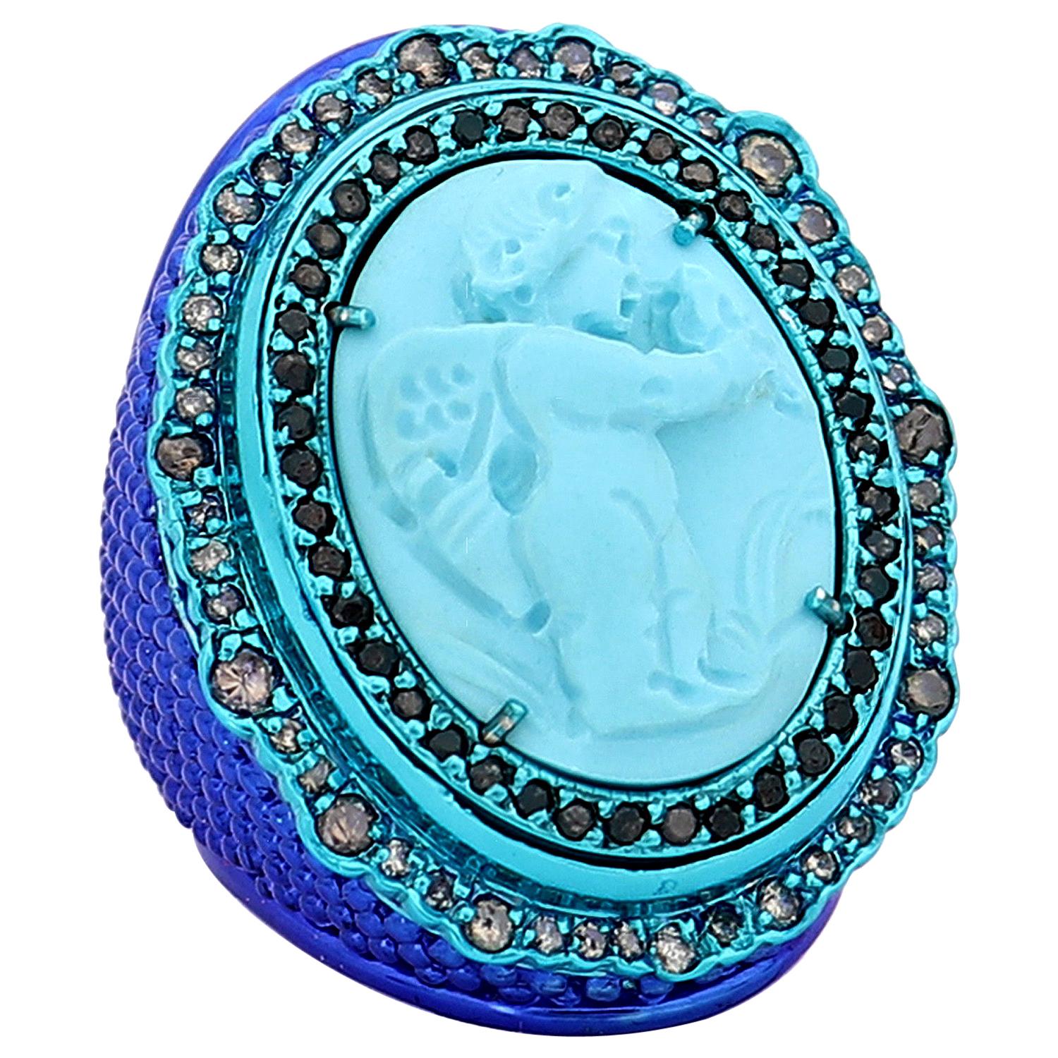 Amedeo "Archangel Of Capri" Turquoise Cameo Ring For Sale