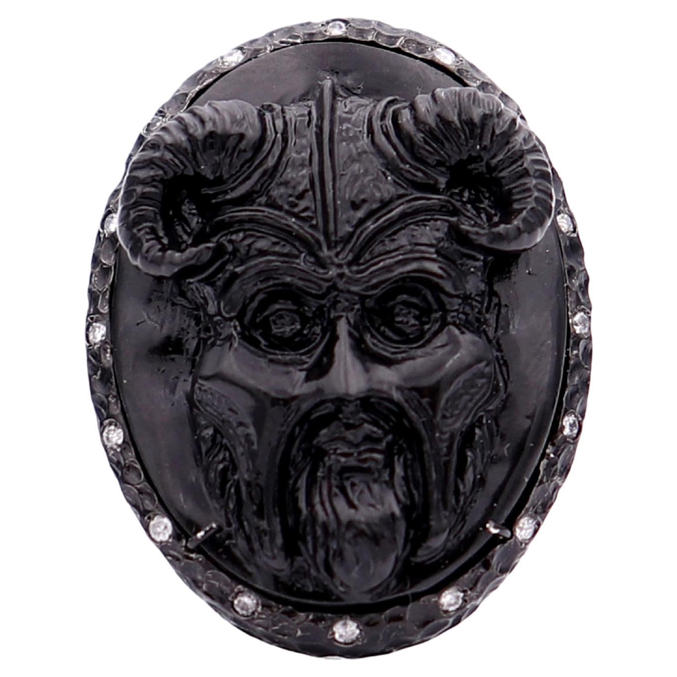 Amedeo Belgian Marble "Loki" Cameo Ring with White Diamonds For Sale