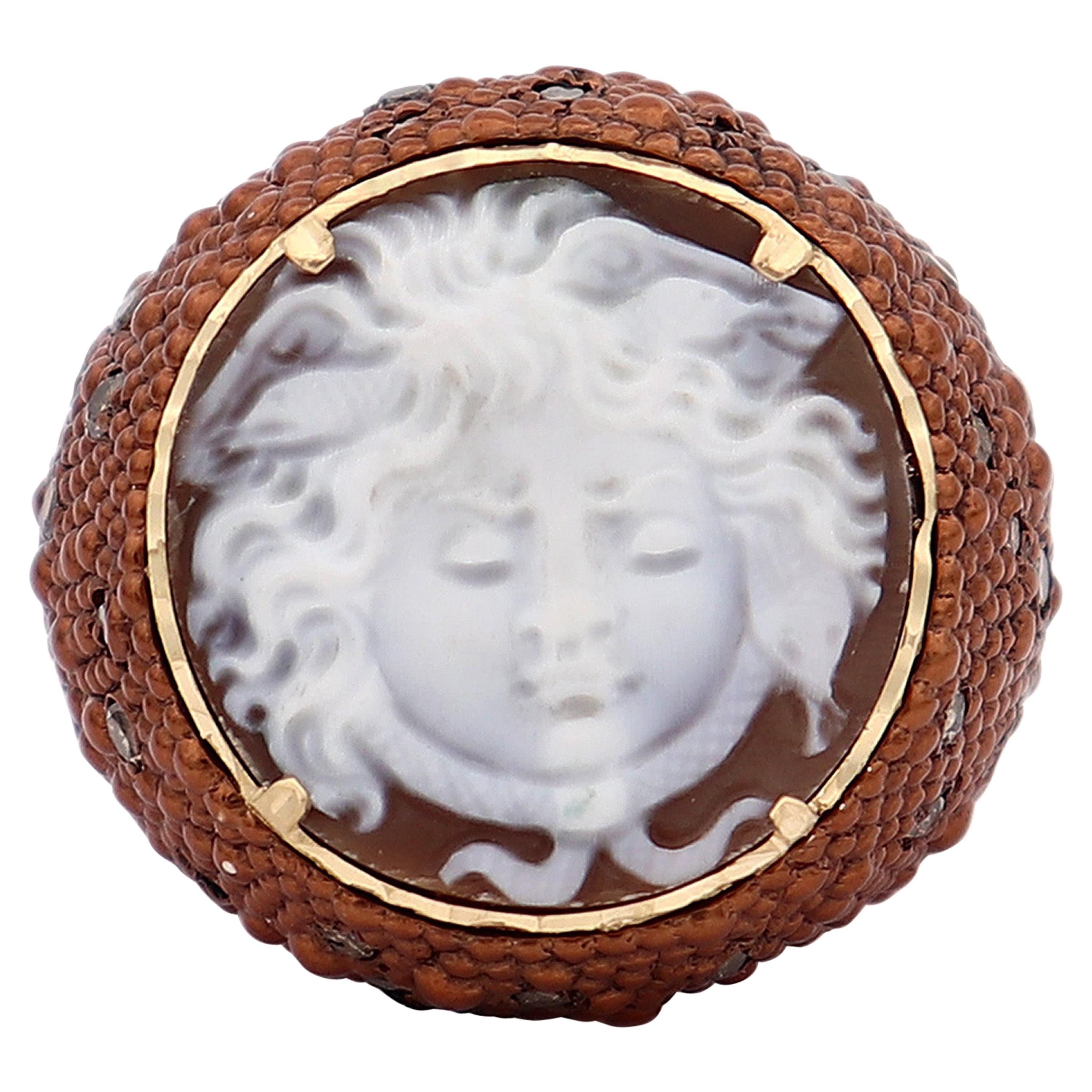 Amedeo "Chocolate Gorgon" Cameo Multistone Ring For Sale