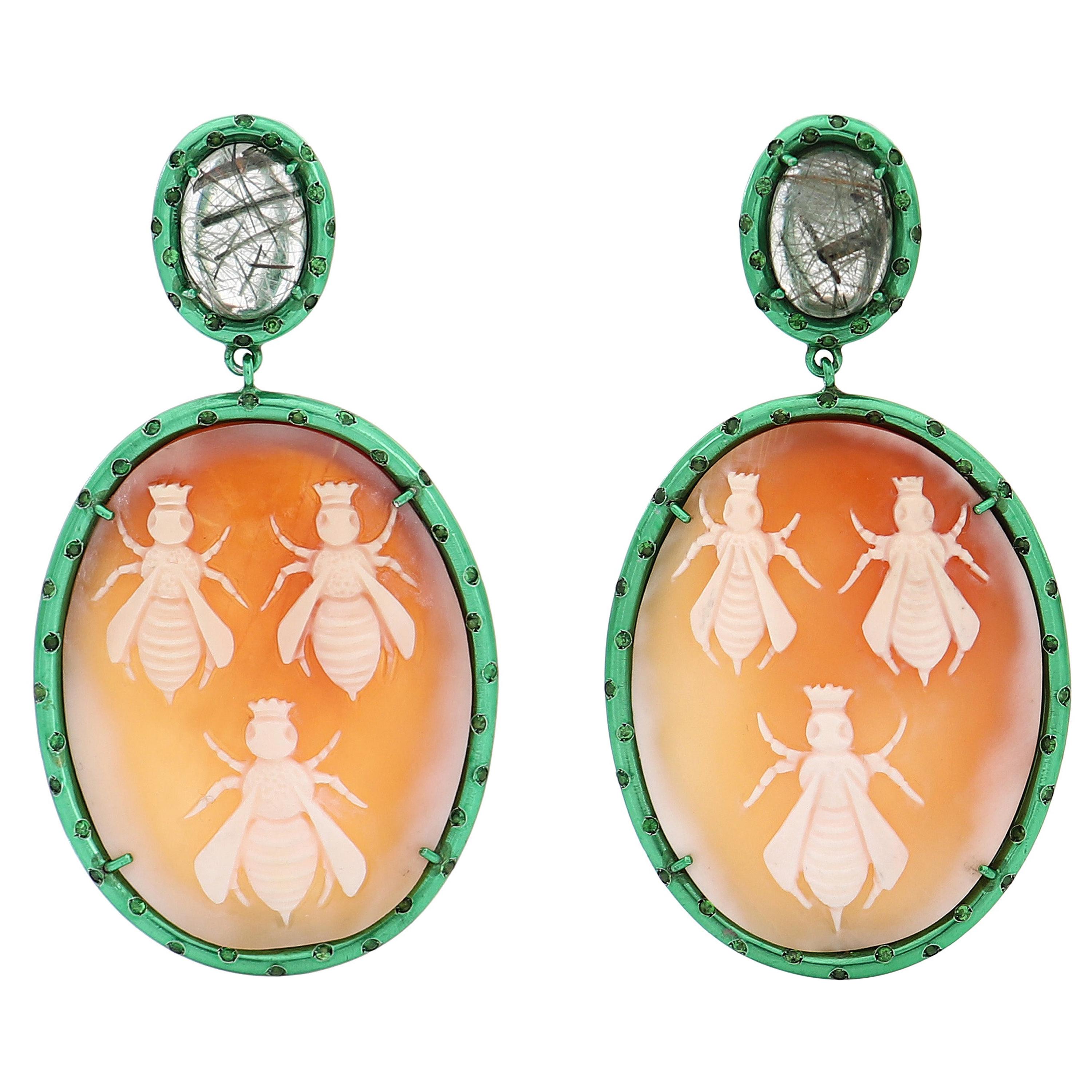Amedeo Couture "Bees" Cameo with Tsavorites For Sale