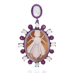 Amedeo Couture "Queen Bee" Cameo Earrings with Opals