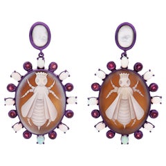 Amedeo Couture "Queen Bee" Cameo Earrings with Opals