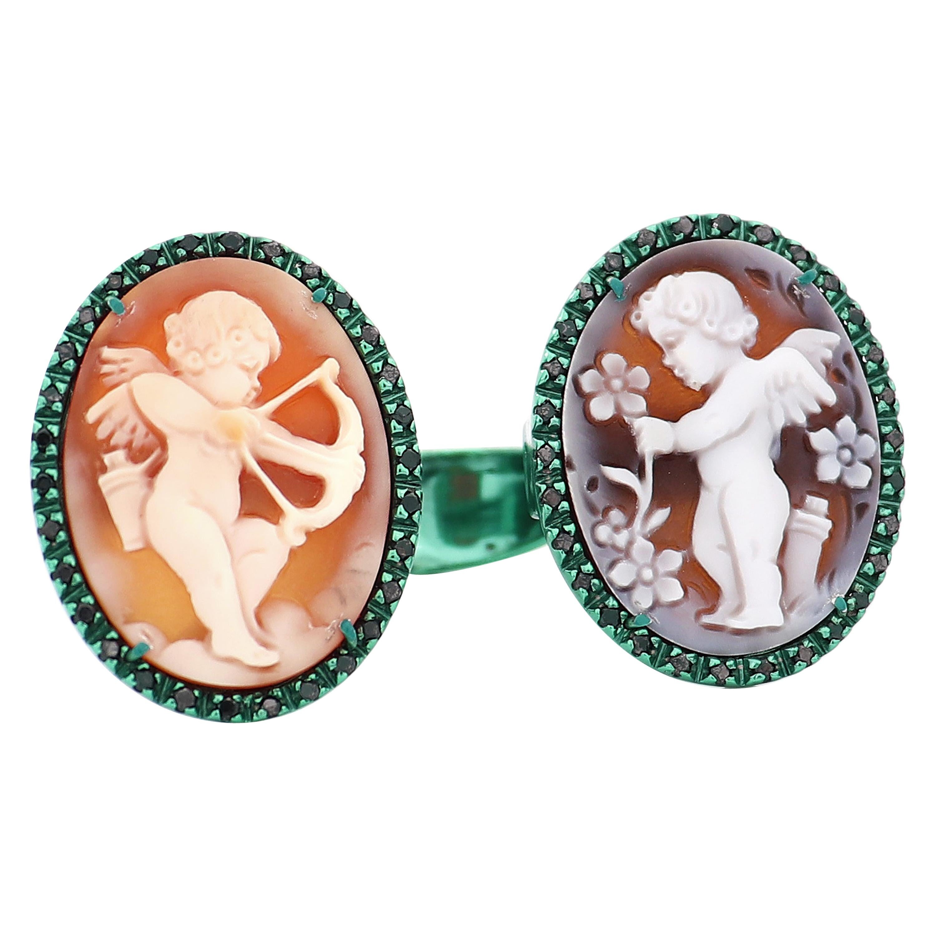 Amedeo "Cupids" Cameo Ring with Black Diamonds For Sale